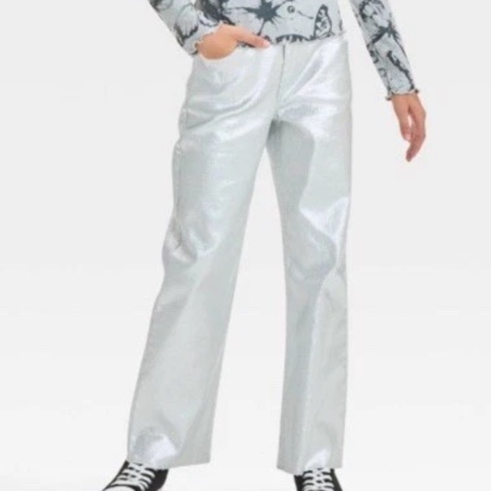 Art Class Metallic Silver High Rise Wide Leg Baggy Jeans Girl’s 8 NWOT